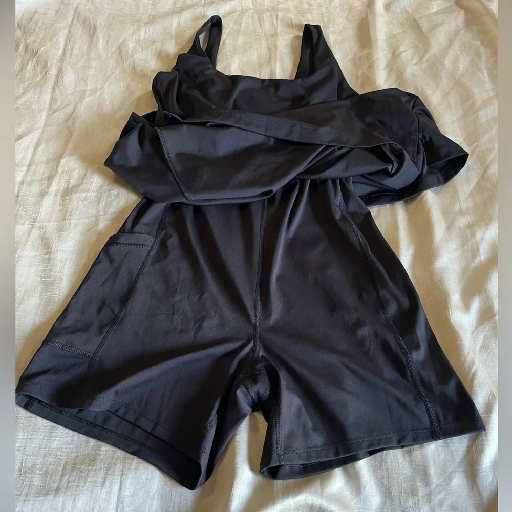 Old Navy Black PowerSoft Sleeveless Dress over Body Suit